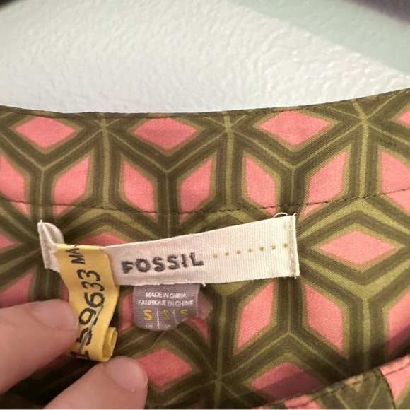 Fossil Dress Or Tunic Womens Small 70’s Retro Shift Pleated Neck Mini Geometric - Picture 5 of 8